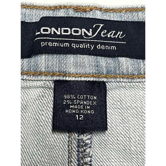 London Jean Mini Skirt Womens 12 Denim Ruffle Lace Boho Festival Embroidered - Picture 7 of 10